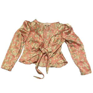 Dress forum cardigan women’s pink green floral tie waist Cottagecore Fairycore